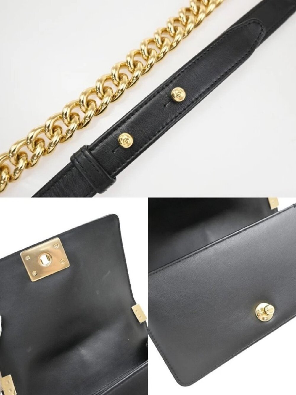 CHANEL Boy Chain Shoulder Bag Leather Black GHW CC Logo France - Picture 9 of 13
